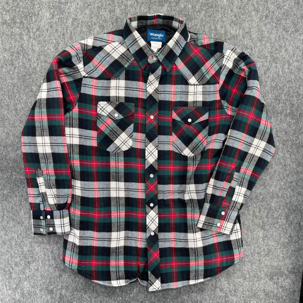 Wrangler Western Mens Large Plaid Quilted Lined Flannel Snap Jacket 75108AA